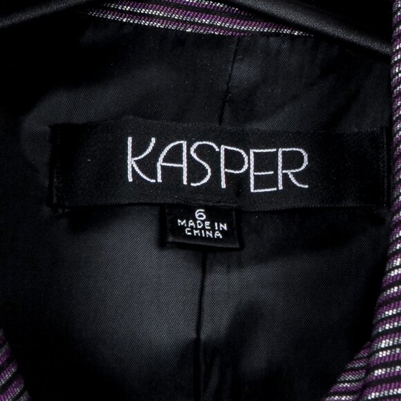 Kasper Blazer Jacket Tank Set 6 Women Purple Silver Striped Career Metallic - Picture 4 of 9